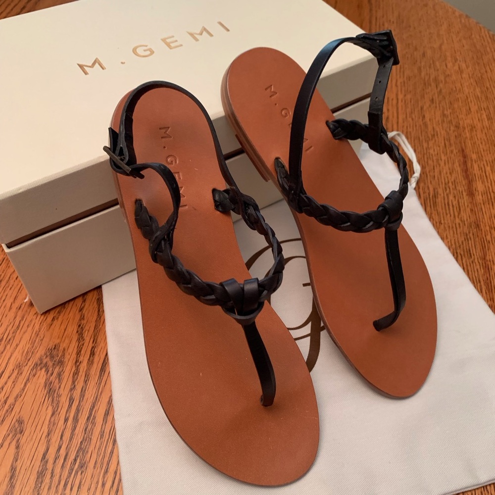 M. GEMI The Treccia Black Leather Sandals size 36.5